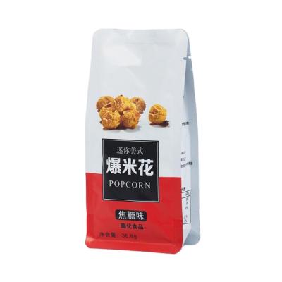 China Food Grade Recyclable Resealable Package Customize Flat Bottom Pouch Popcorn Paper Bag With Zipper for sale