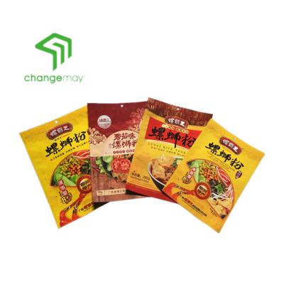 China Recyclable Hot Sale 3-Side Seal Pouch With Hang Hole For Storing Liuzhou River Snails Rice Noodle Packaging Plastic Bag for sale