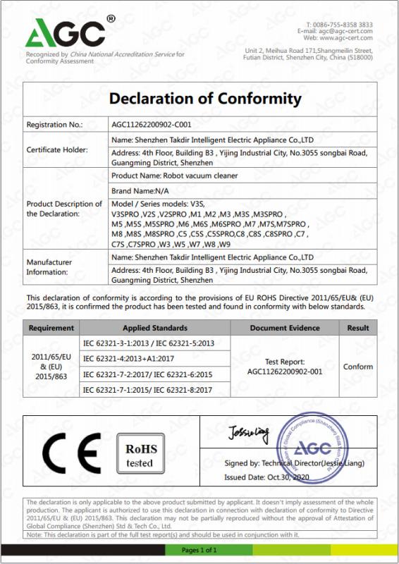 RoHS - Shenzhen Takdir Intelligent Electric Appliance Co., Ltd.