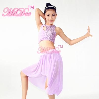 China Back Straps Crossing Modern Dance Costumes High Low Skirt Antisymmestic Pleated Tunic Top for sale