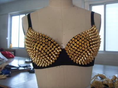 China Dance Club Wear Gold Spike Studded Bra / Polyester Sexy Sequin Bra Top for sale