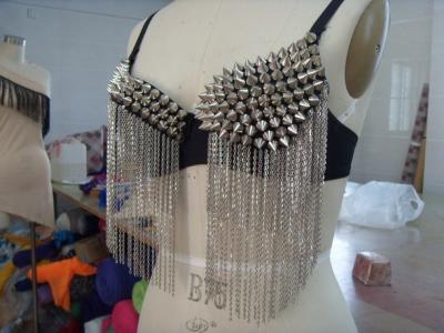 China Chain Fringe Night Club Wear Studded Bra Top / Sexy Night Club Attire Spiked Bra Top for sale