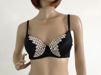 China Night Club Clothes Silver Studded Bra / Spiked Bra Outfit CRB1038 Non Enclosed for sale