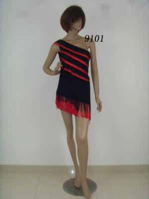 China Mature Harem Competition Dance Costumes Diagonal Neckline Red Ladies Knee Length Skirts for sale