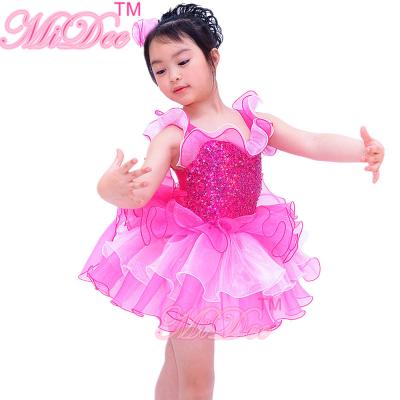 China White And Cerise Two Tones Ruffle Tiers Skirt Leotard Under Back Waist Big Bow Dance Competition Costumes for sale