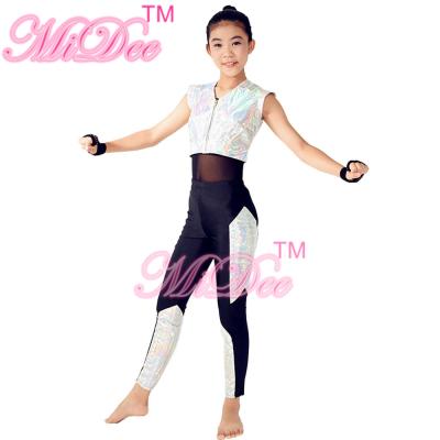 China Sporty Hip Hop And Jazz Top  Dance Costumes V Neckline Sparkle Zipper Vest Sports Leotard Competition Wear for sale