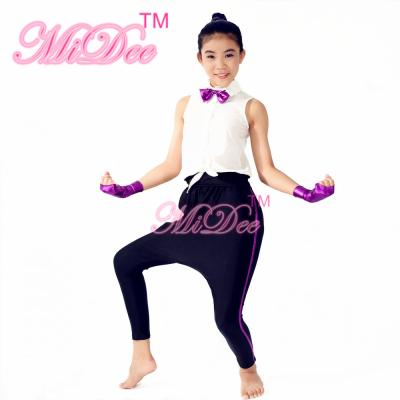 China Vital Hip Hop Dance Costumes White Sleeveless Shirt Purple Bow Tie Black Leotard for sale