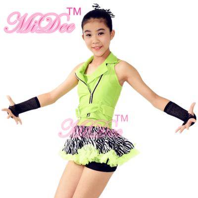 China 3 in 1 Sleeveless Green Belt Vest Zebra Skirt Leotard Dance Competition Costumes for sale