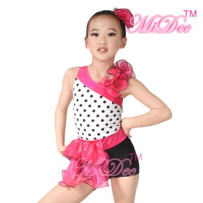 China Children'S Dance Costumes Black Polka Dots Top Biketard Ballet Dance Costume for sale