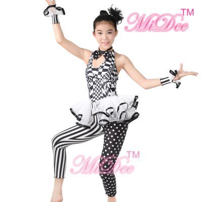 China Sleeveless Hip Hop Dance Costumes Halter Black / White Print Dance Unitard Outfits for sale