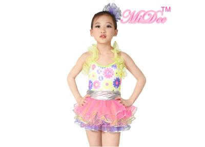 China Beauty Girls Ballet Dress / Dance Costume Halter Ruffle Sequin Rainbow Skirt for sale