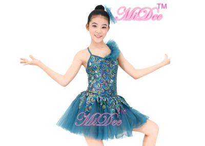 China Ruffle Sequined Leotard Hem Tiered Turquoise Ballet Costumes Dance Dress for sale