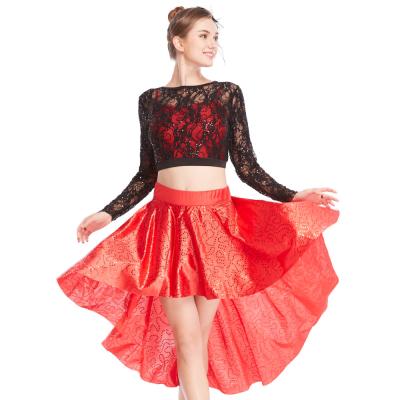 China MiDee 2 Pieces Lace long Sleeves Sequined Dance Costume Latin Lyrical Dress for sale