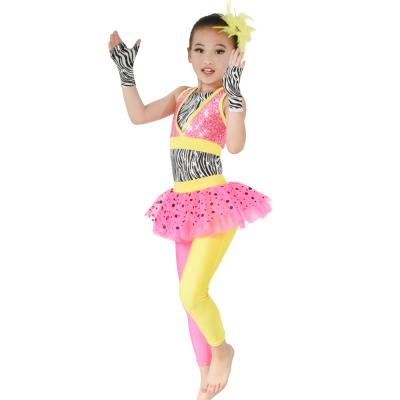 China MiDee Jazz Dance Costumes Zebra Leotard Sequin Vest Multi Color Lycra Skirt-Pants For Girls for sale