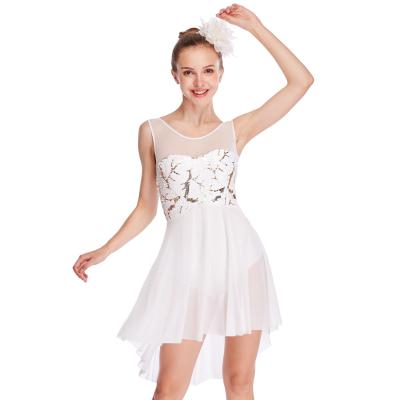 China MiDee Lyrical Ballet Dance Costume Dresses Tank Top Illusion Sweetheart Sequins Joints Mesh Competition Dressing for sale