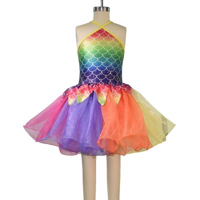 China Rainbow Skirt Fish Dance Tutu Dress Wear Halter Triangle Top Back Crossing Straps for sale