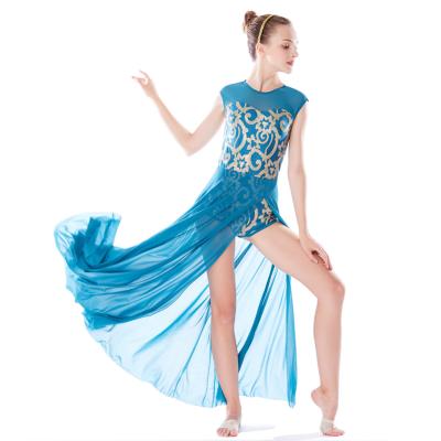 China Stretchy Mesh Sleeveless Maxi Dress Lyrical Dance Costumes For Competition for sale