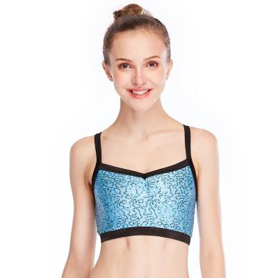 China Bras Top Crop Top Girls Dance Wear Gym Spandex Sequin Crop Top With Black Edge for sale