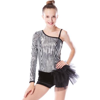 China Beautiful Sequins Jazz Tap Costumes Diagonal - Neck Biketard Dance Costume for sale