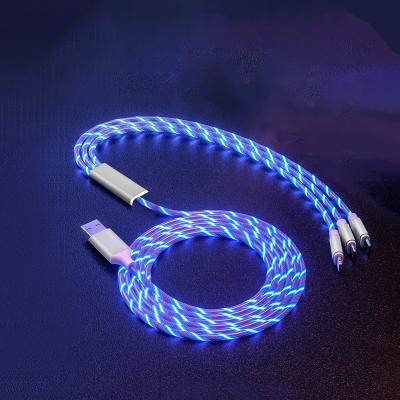 China Multi LED Fill Flowing Light Up 3 in 1 USB Charging Cable 2A Fast Charging Android Mic and iPhone Type-C for sale