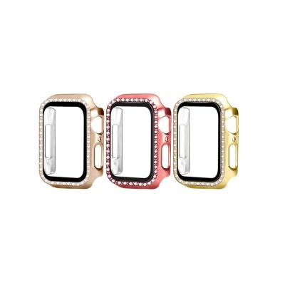 China Guangzhou Scratch-proof Factory Directly Fashion Diamond Luxury PC Colorful Case Glass Screen Covers For Apple Watch Series 42mm 44mm for sale