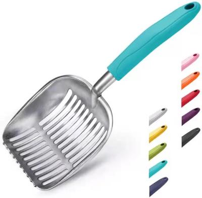 China Durable Small Animals Cat Litter Scoop Aluminum Alloy Sieve Kitty Metal Scooper Deep Shovel Long Handle for sale