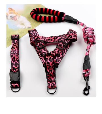 China Reflective Outdoor Dog Sports Comfortable Reflective Leopard Print Dog Chest And Leash Set Pet Back Leash for sale