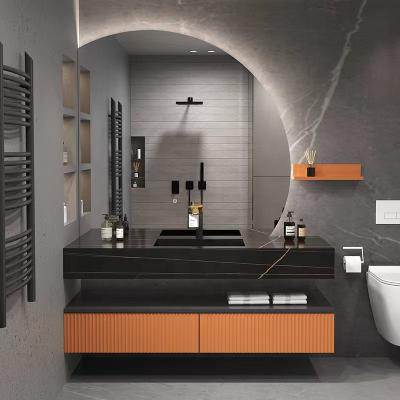 China Hidden Tank Rock Beam Wall Hung Vanity Bathroom Cabinet Sink for sale