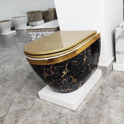 China Hidden Cistern Black Marble Wall Hung Bathroom Space Saving Toilet Easy-Cleaning Design Ceramic Rimless Wall Hung Toilet for sale