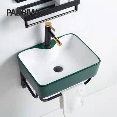 China Hidden Cistern White Bathroom Ceramic Rectangular Wall Hung Basin With CE RoHS for sale