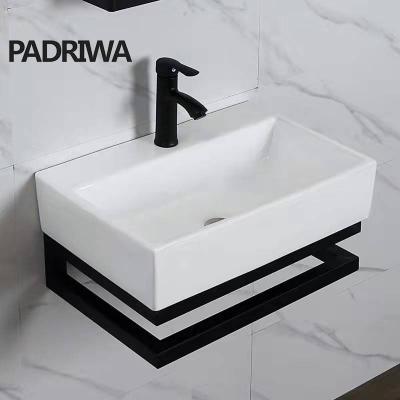 China New Arrival Modern European White Bathroom Ceramic Rectangular Wall Hung Basin for sale