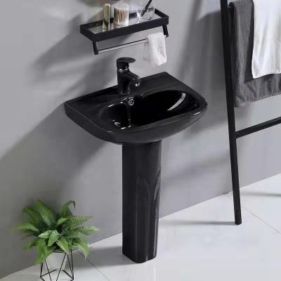 China Hidden Ceramic Tank Black Bathroom Pedestal Sink Basin for sale