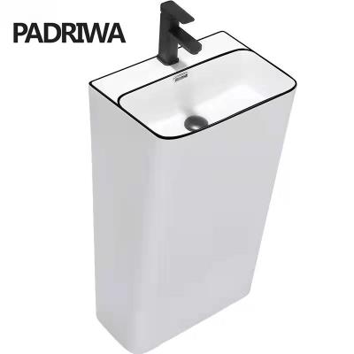 China Round Glossy Ceramic Hidden Cistern And Matt Finish Bathroom Square Shaped Design Wash Basin Freestanding Solid Surface Pedestal B for sale