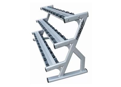 China 15 Pairs Steel Barbell Three Tier Dumbbell Weight Rack Silver Black for sale