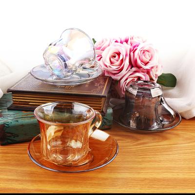 China Sustainable Nordic Simple Coffee Cup And Saucer Set Single Glass Cup A Variety Of Color Glass Coffee Cup for sale