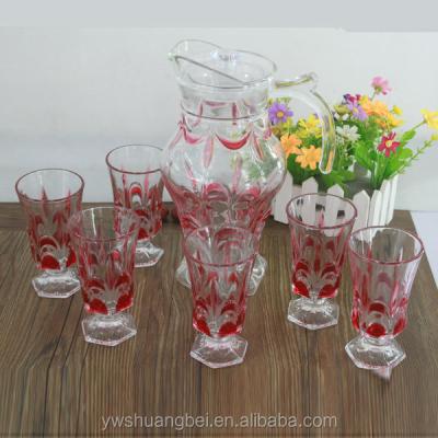 China Stocked glass cup and jug set with various printed images for sale