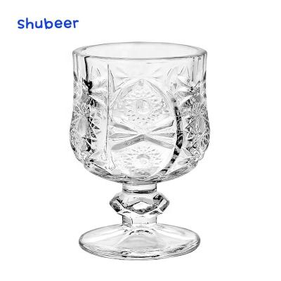 China Craftsman Style Sustainable Relief Carved Small Wine Glass Spirits Restaurant Home Glass Wine Glass for sale