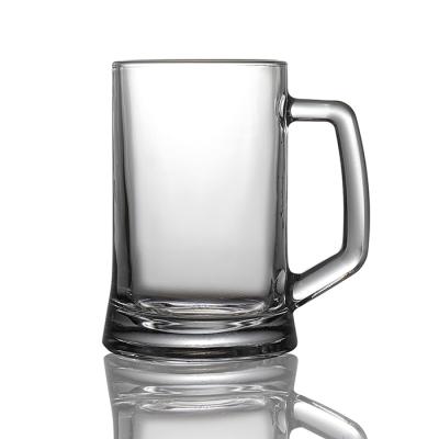 China Sustainable Custom Logo Borosilicate Clear Mug Handle For Drinking Classic Glass Beer Mug for sale