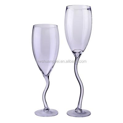 China Premium Quality Elegant Champagne Cup Toasting Wedding Flutes Irregular Stem for sale