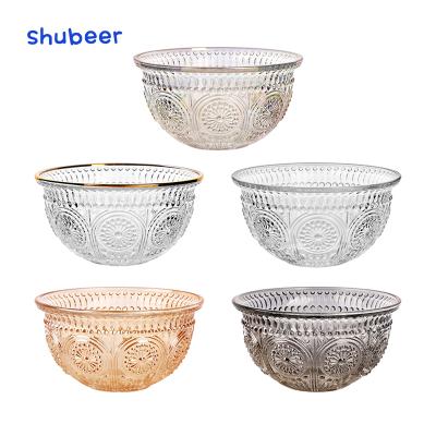 China Viable European Relief Vegetable Salad Bowl Sunflower Glass Bowl Iris Dessert Bowl for sale