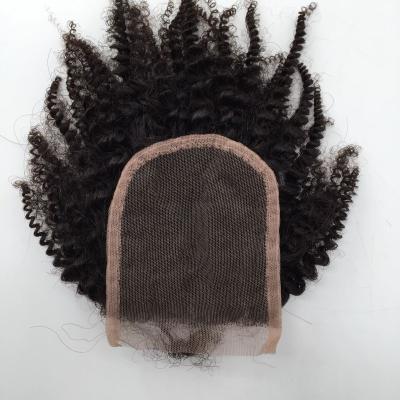 China Afro Mongolian Kinky Curly Curly Hair Closure 4*4 Inch Kinky Curly Lace Hair Hair Grade 12A for sale