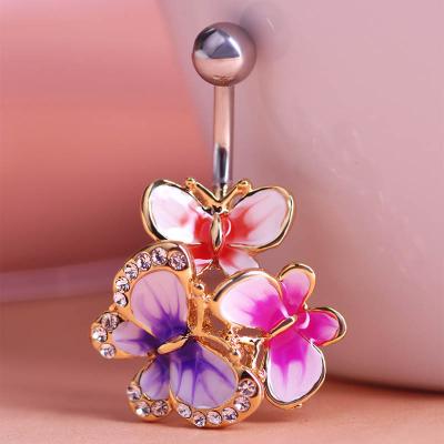 China FASHIONABLE Belly Button Charm Fashionable Jewelery Encrusted Piercing with Diamond Butterfly Surgical Steel Belly Button Ring for sale