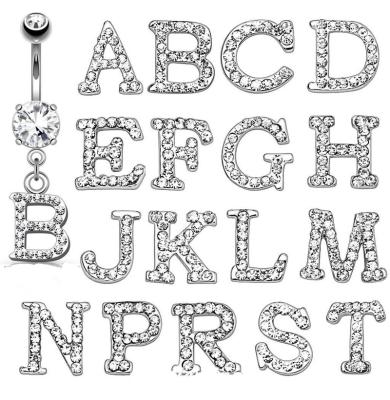 China FASHIONABLE Initial Pave 14G Clear Steel Navel Gem Dangling Alphabet Letter Surgical Piercing RingsBody Jewelry for sale