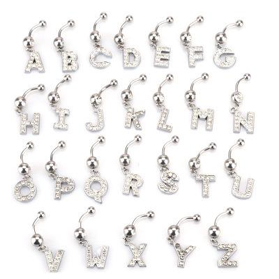 China FASHIONABLE Initial Pave 14G Clear Steel Navel Gem Dangling Alphabet Letter Surgical Piercing RingsBody Jewelry for sale