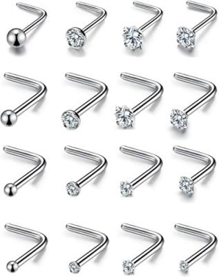 China CLASSIC 20G 16Pcs CZ Stainless Steel Stud Nose Ring L Shape Nose Body Piercing For Men Women for sale