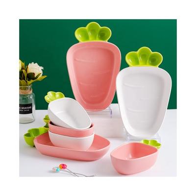 China Sustainable Cute Cartoon Radish Shape Ceramic Dish For Kids Innovative Vegetable Porcelain Irregular Bowls Fruit Snack Dish for sale