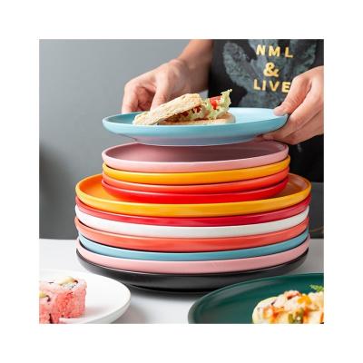 China Viable Colored Ceramic Simple Western Plate Pizza Dish Creativity Plate Steak Plate Commercial Color Porcelain Dish for sale