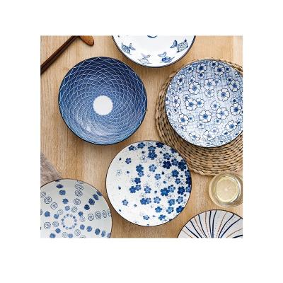 China Sustainable Blue Painted Household Restaurant Blue And White Porcelain Dish Ceramic Resigned Western Food Japanese Style for sale