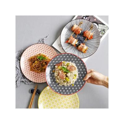 China 8 Inch Japanese Style Color Ceramic Circular Pattern Dish Irregular Creative Bakeware Steak Irregular Western Household for sale