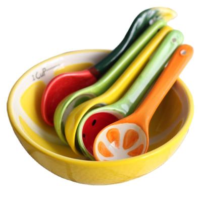 China Viable Cute Japanese Ceramic Hand Drawn Cartoon Children's Spoon Shape Fruit Tableware Creative Spoon for sale